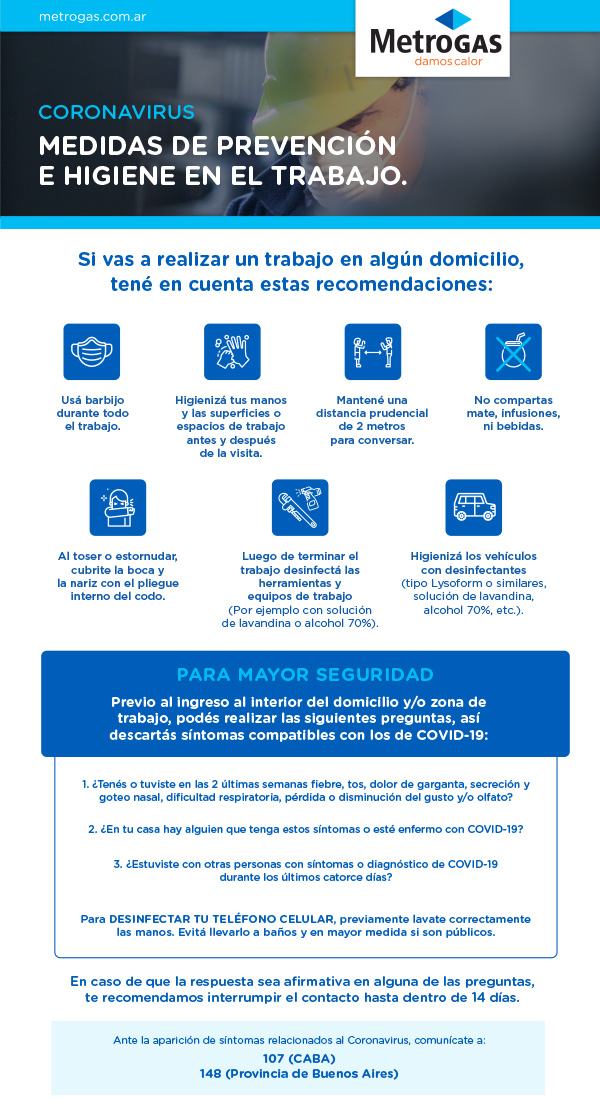 CORONAVIRUS - MEDIDAS DE PREVENCIÓN E HIGIENE EN EL TRABAJO.